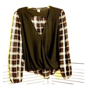 Long sleeve faux wrap blouse